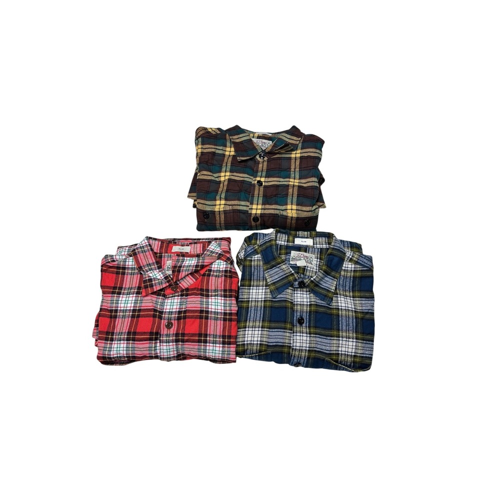 Lot of 3‎ J Crew Slim Mid-Weight Flannel Shirts Mens Small Plaid Cotton Bundle